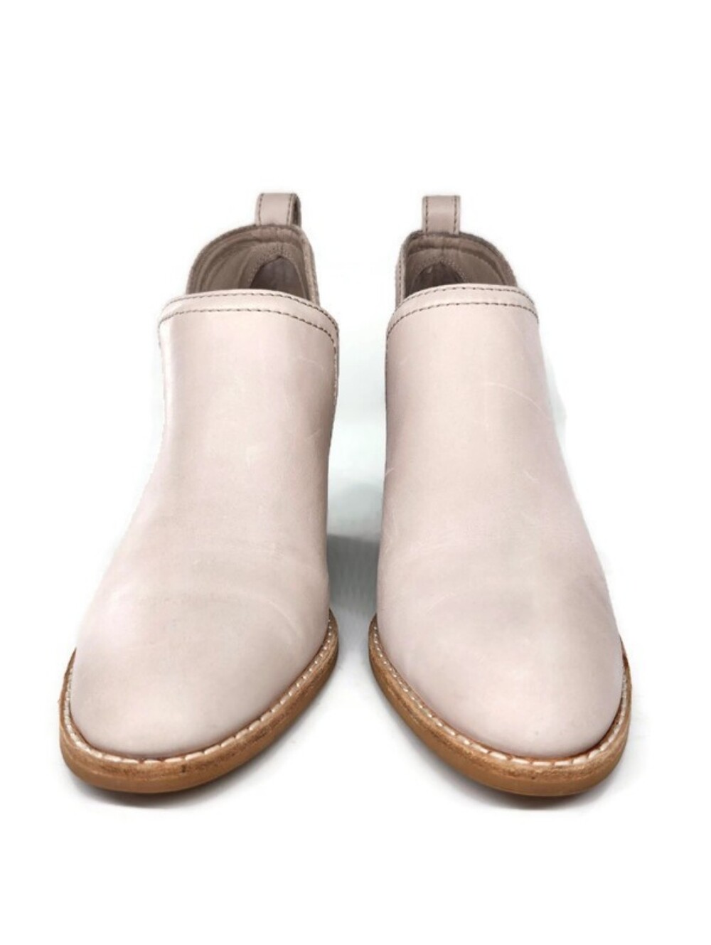 Jeffrey Campbell Rosalee Beige Leather Split-Shaft Pull-On Block Heel Ankle Boot - Picture 3 of 15